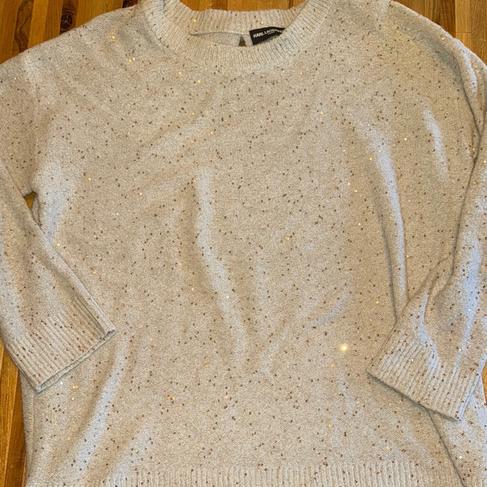 Karl Lagerfeld Cream Sweater with Gold Accents Large - Picture 2 of 11